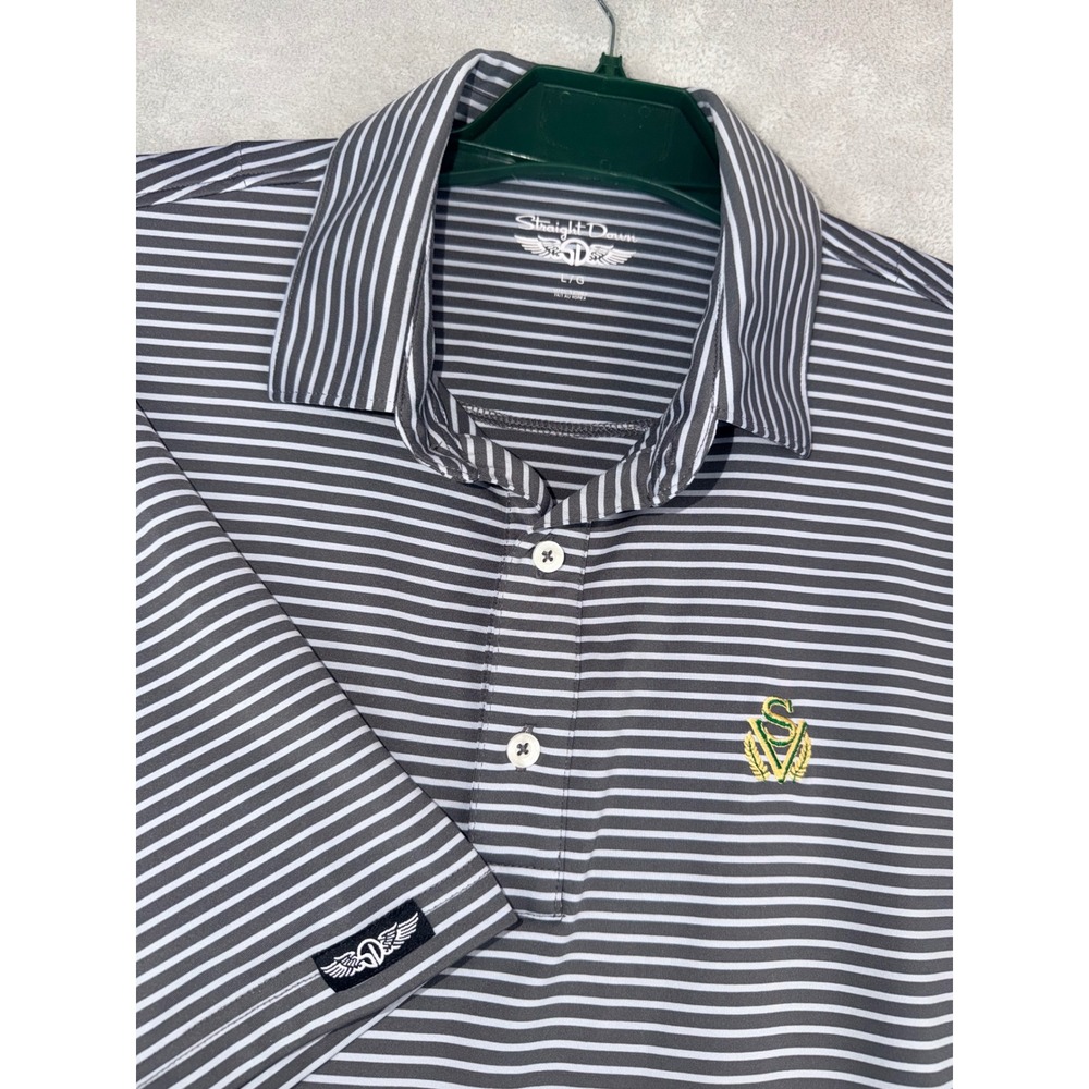 Sage Valley Golf Straight Down Mens Large Gray Striped Performance Polo Shirt